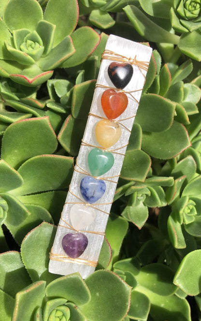 7 Heart Shaped Chakra Selenite Wand